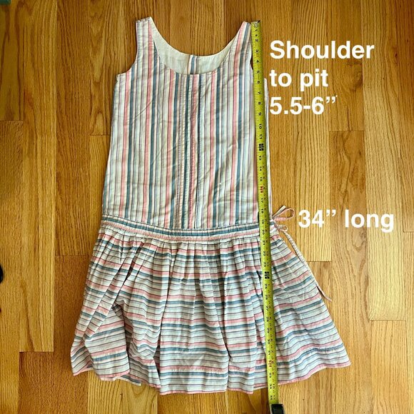 Vintage 80s 90s Laura Ashley Pastel Striped Dropwaist Sleeveless Dress Size 6 - Picture 8 of 12
